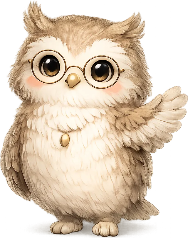 A gentle owl with round spectacles, the app's calm supporting character.